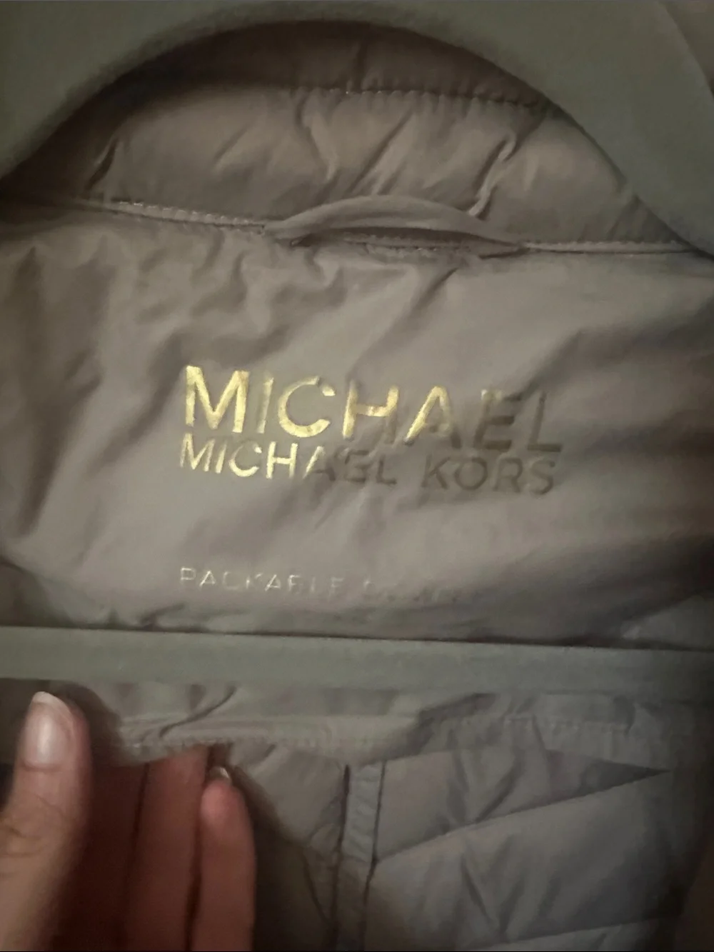 Michael Kors Taupe Quilted Packable Puffer Jacket with Gold Hardware